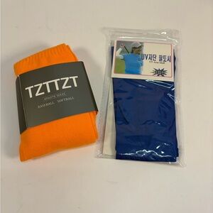 Sports Sun Protection Bundle | Orange Athletic Socks + Blue UV Arm Sleeves | New